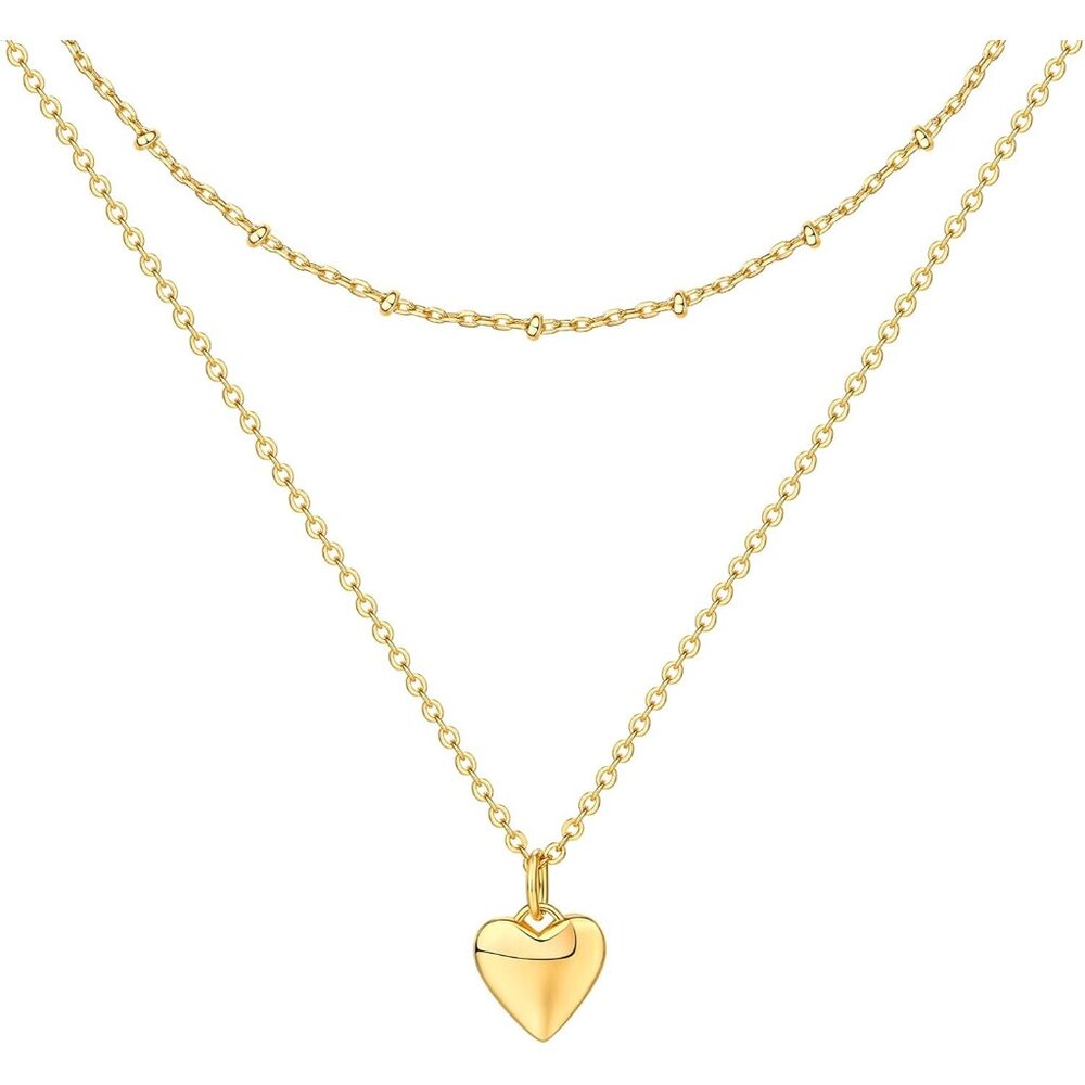Women's Heart Stylish Minimalist Double Layering Design Pendant Necklaces